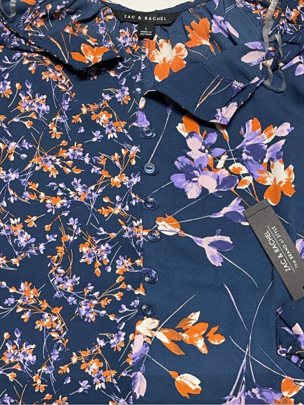 Zac & Rachel Long-Sleeve Navy Floral Blouse with Lavender & Orange Blossoms - Picture 9 of 16